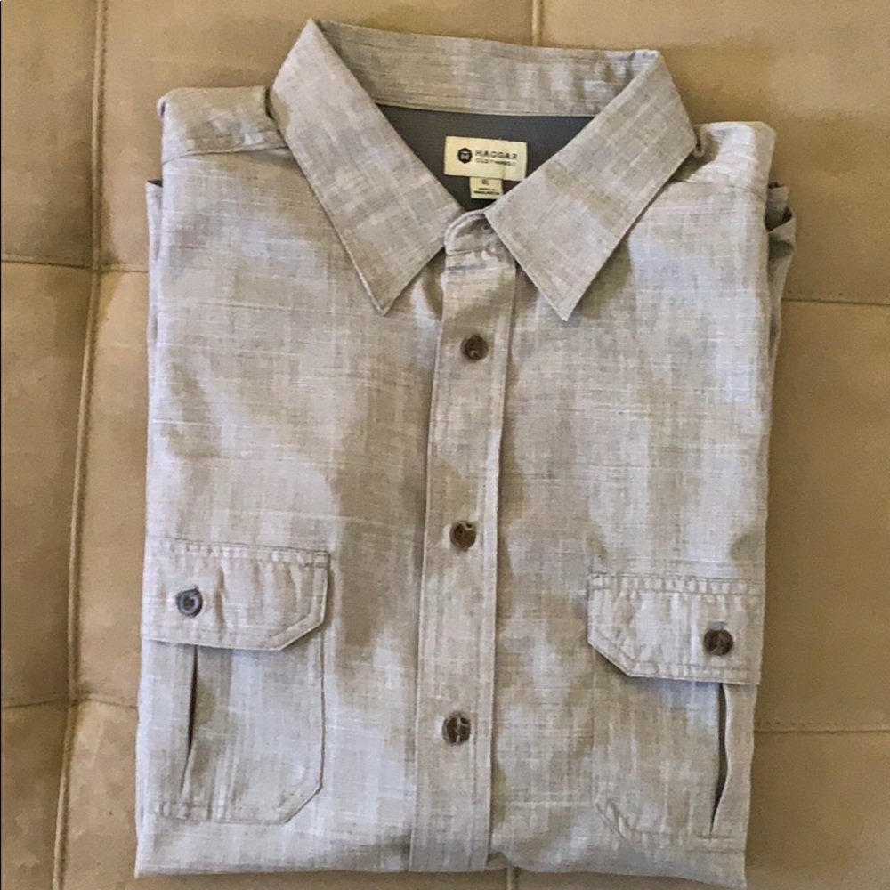 NWOT short sleeve button down light brown shirt XL